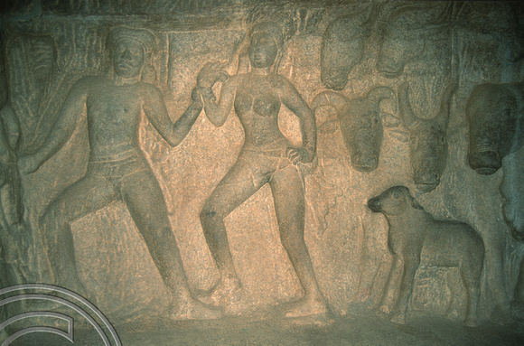 T6615. Carvings inside the Krishna Mandapam. Mahabalipuram. Tamil Nadu. India. February 1998