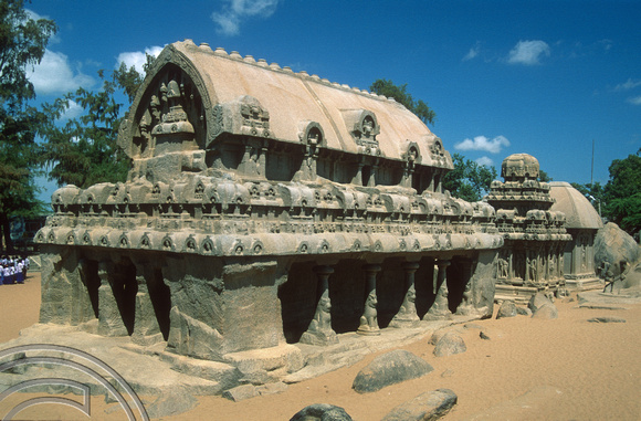 T6627. View of the 5 Rathas. Mahabalipuram. Tamil Nadu. India. February 1998