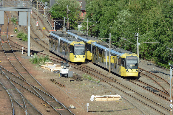 DG181258. Trams 3027 and 3020. Manchester  Victoria. 5.6.14.