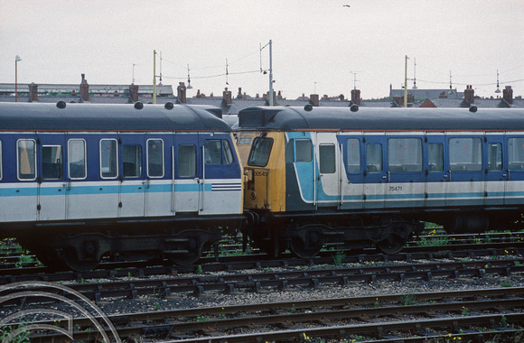04954. 305504. 305401. Stored in the carriage sidings. Blackpool North.19.6.95