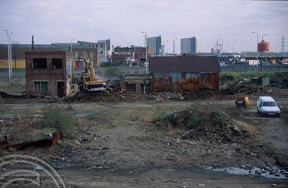 R0107. The former Old Ford Goods yard being cleared for housing. Bow. London. 11th March 1994.