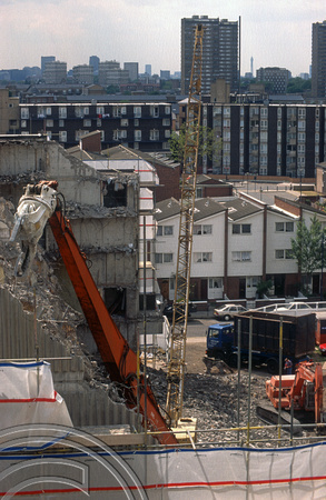 S0108. Demolishing H Block. Lefevere Estate. Bow. East London. 1994