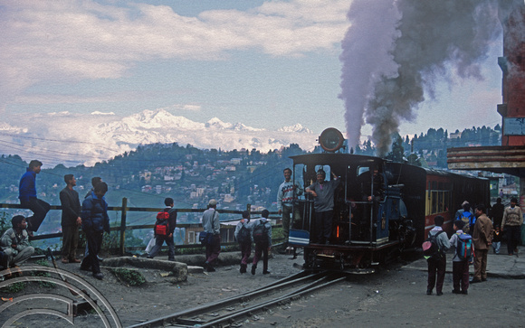 T6906. The toy train with Himalayas behind. Darjeeling. West Bengal. India. April.1998.