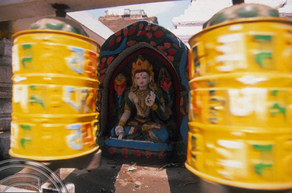 T7028. Prayer wheels in a shrine. Kathmandu. Nepal. April.1998.