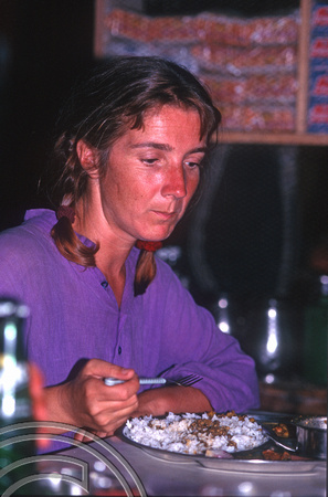 T7058. Lynn eating. Gorkha. Nepal. April.1998.