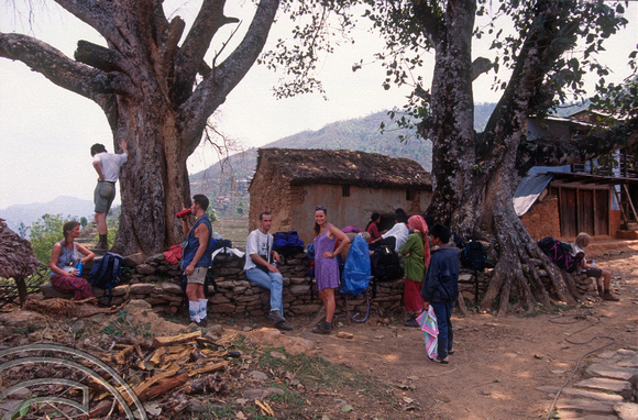 T7067. Stopping for tea on the trek. Gorkha. Nepal. April.1998.
