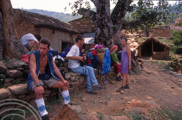 T7068. Stopping for tea on the trek. Gorkha. Nepal. April.1998.