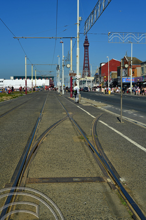 DG376575. Former tram tracks into Foxhall Sq. Blackpool. 11.8.2022.