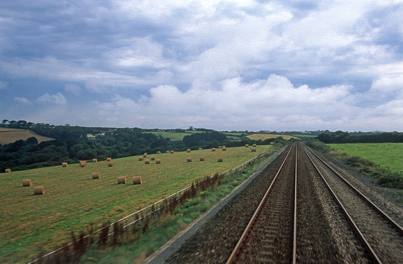 12876. View from the cab of 43154. East of Hayle. 13.08.2003