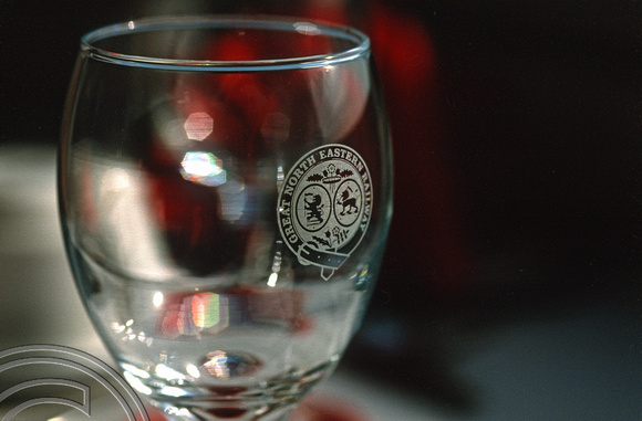 13149. GNER crest on a wine glass. 15.10.2003