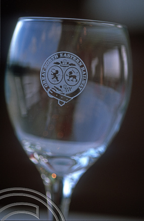 13148. GNER crest on a wine glass. 15.10.2003