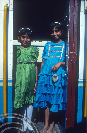 T02913. Girls on the Shimla - Kalka train. Himachal Pradesh. India. 22nd October 1991