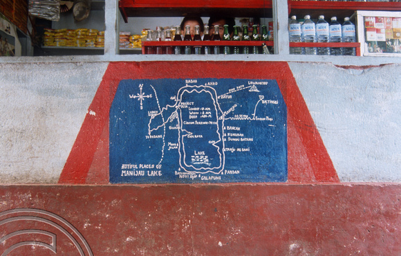 T03676. Lake map at a tea shop. Lake Meninjau. West Sumatra. Indonesia.  8th June 1992