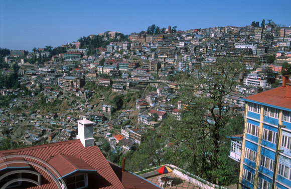 T02895. Looking over the town. Shimla. Himachal Pradesh. India. October 1991