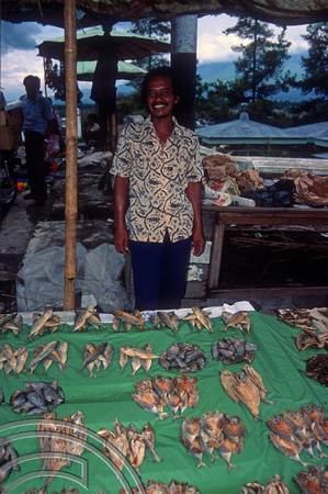 T03618. Dried fish stall. The market. Bukittinggi. West Sumatra. Indonesia. 3rd June 1992