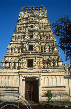 T03097. Gopuram at the Palace Temple. Mysore. Karnataka. India. December 1991.