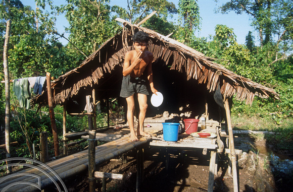 T03814. Kitchen of a traditional house.. Mentawai Islands. Indonesia. 22nd June 1992