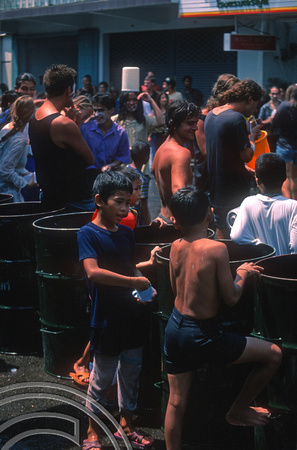 T03409. Songkran water festival. Khao San Rd. Bangkok. Thailand.  12th April 1992