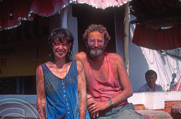 T03332. Tracey and I at Holi. Thamel. Kathmandu Valley. Nepal. 18th March 1992