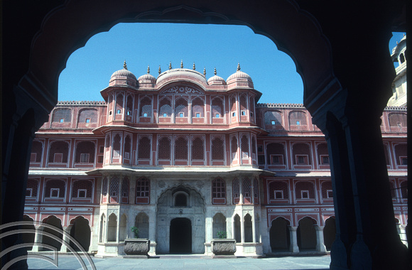 T02952. Building through a gateway. City Palace. Jaipur. Rajasthan. India. 27th October 1991