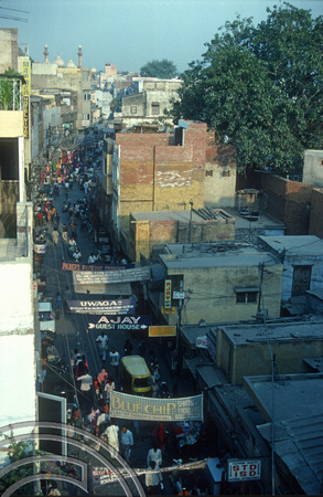 T02922. View down Main Bazaar from the Anoop. Paharganj. Delhi. India. 23rd October 1991
