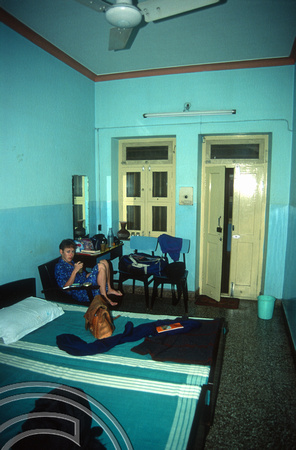 T03089. Wendy in the Agrawal Lodge. Mysore. Karnataka. India. December 1991.