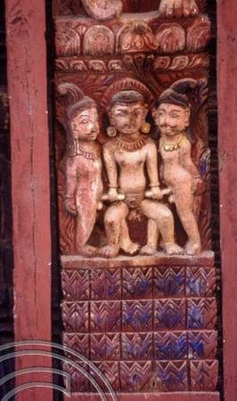 T03303. Erotic carvings. Bakhtapur. Kathmandu Valley. Nepal. 13th March 1992