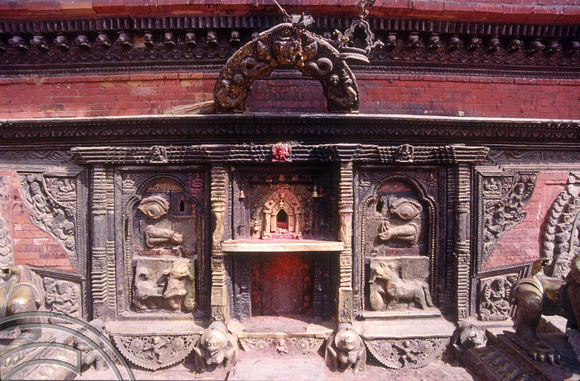 T03301. Shrine in the square. Bakhtapur. Kathmandu Valley. Nepal. 13th March 1992