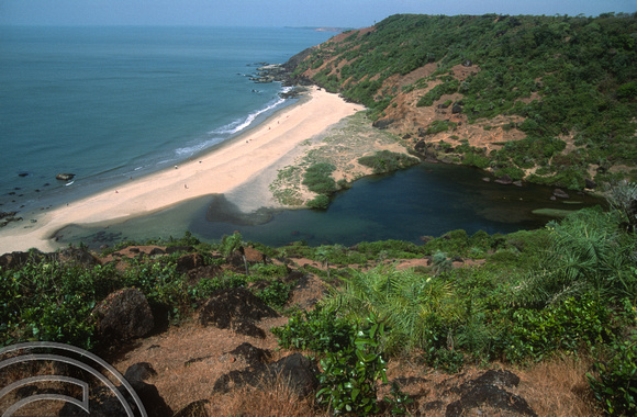 T03052. Little beach and freshwater lake. Arambol. Goa. India. November 1991