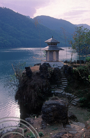T03337. Shrine by the lake. Pokhara. Nepal. March 1992
