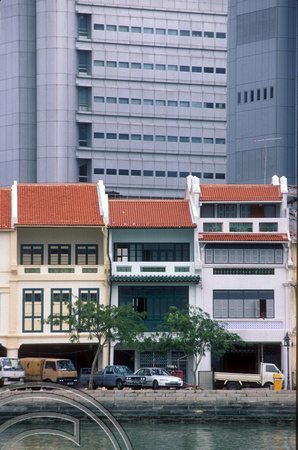 T03555. Old and new around Boat Quay. Singapore. 14th May 1992