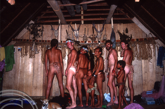 T03791. The guys dressed in traditional clothing. Siberut. Mentawai Islands. Indonesia. 19th June 1992