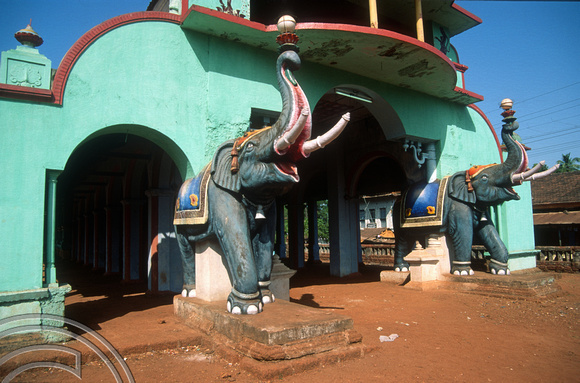 T03068. Elephant statues at the temple. Pernem. Goa. India. December 1991.