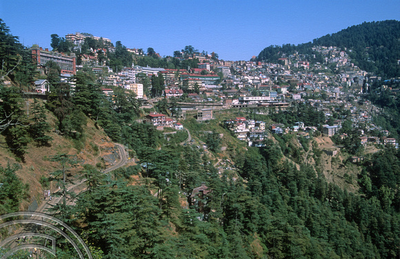 T02897. view of town and the railway station. Shimla. Himachal Pradesh. India. October 1991