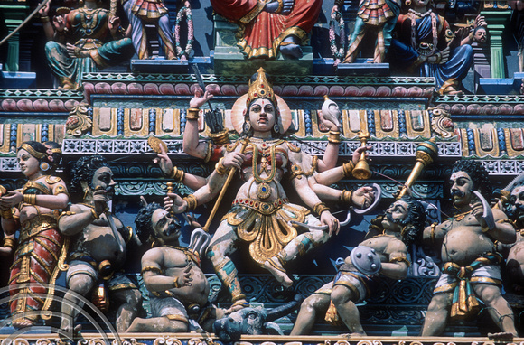 T03549. Statues on a Hindu Temple. Singapore. 14th May 1992