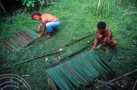 T03740. Weaving roof panels. Siberut. Mentawai Islands. Indonesia. June 1992