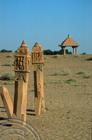 T03012. Grave markers. Thar desert. Rajasthan. India. November 1991