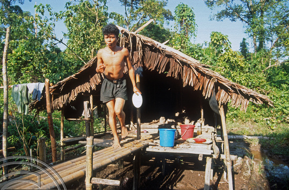 T03816. Kitchen of a traditional house.. Mentawai Islands. Indonesia. 22nd June 1992