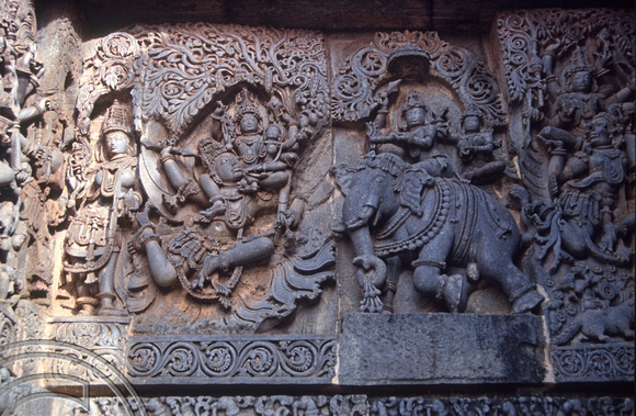 T03121. Statues on the Hoysaleswara temple. Halebid. Karnataka. India. December 1991