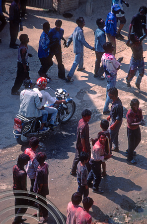 T03324. Nepali Lads having fun on Holi. Thamel. Kathmandu Valley. Nepal. 18th March 1992