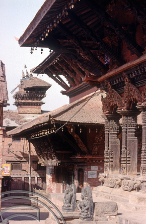 T03288. Damaged tower. Patan. Kathmandu Valley. Nepal. 12th March 1992