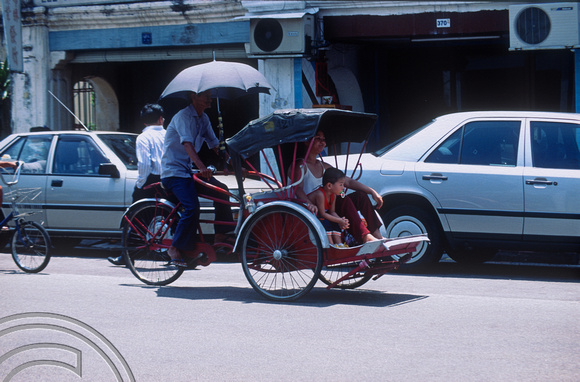 T03492. Rickshaw. Lebuh Chulia. Georgetown. Penang island. Malaysia. 3rd May 1992