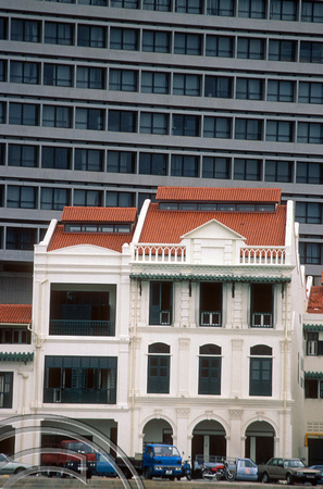 T03557. Old and new around Boat Quay. Singapore. 14th May 1992