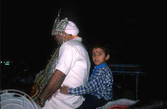 T02880. Indian wedding procession. Groom. Paharganj. Delhi. India. 16th October 1991