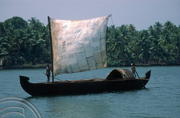 T03148. sailboat on the backwaters. Kerala. India. 31st January 1992.
