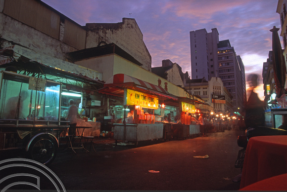 T04148. Food stalls opening for business. Jalan Hang Lekir. Chinatown. Kuala Lumpur. Malaysia. 7th October 1992