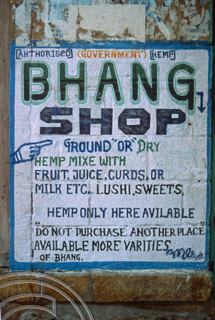 T03027. Bhang shop poster. Jaisalmer. Rajasthan. India. November 1991