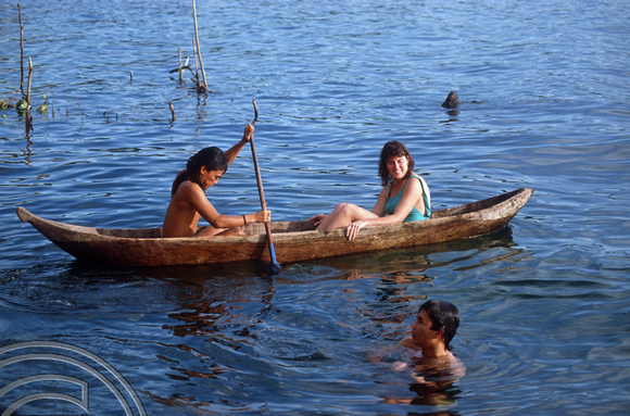 T03668. Sue in a canoe. Lake Maninjau. West Sumatra. Indonesia.  7th June 1992