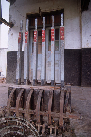 T03614. Lever frame at the abandoned railway station. Bukittinggi. West Sumatra. Indonesia. 2nd June 1992