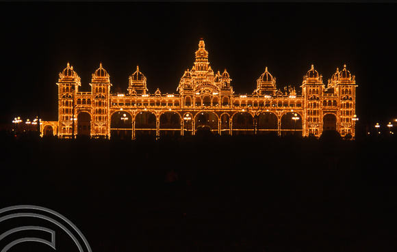 T03109. The Maharajas palace at night. Mysore. Karnataka. India. December 1991